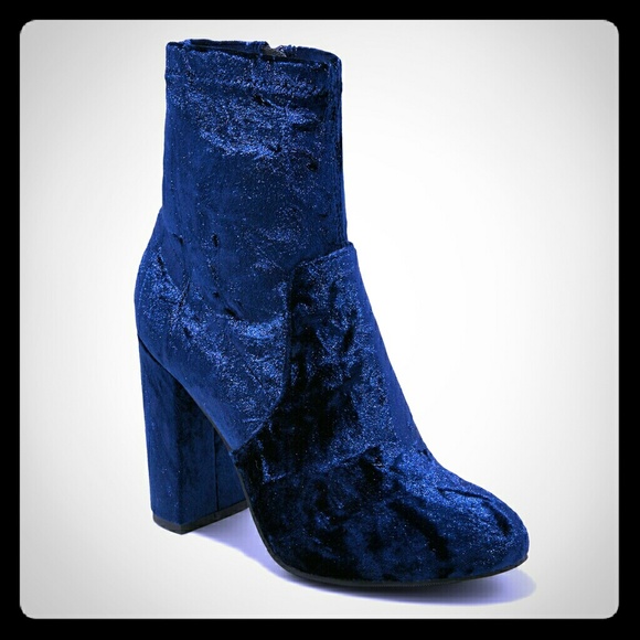 blue crushed velvet boots